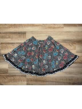 Vintage Square Dance Skirt | Tropical Floral Rockabilly Lace Trim Novelty Print
